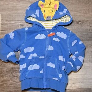 Baby Boden Giraffe Clouds Striped Zip Up Jacket | 9-12 months